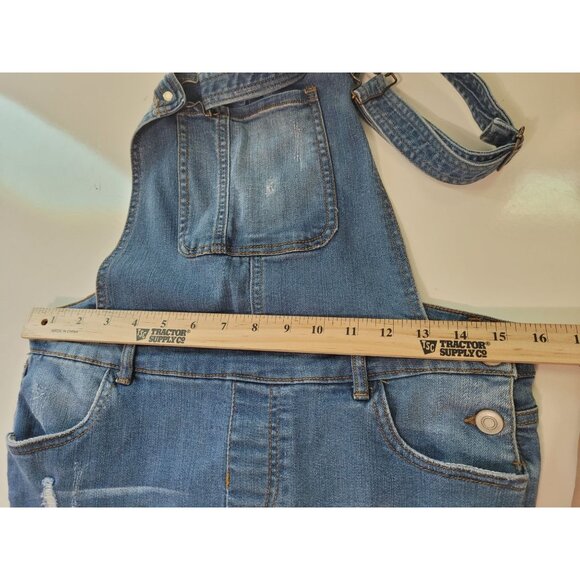 Denim Overall Shorts Distressed Ripped Chocolate USA L Adjustable Straps Pockets - Picture 4 of 8